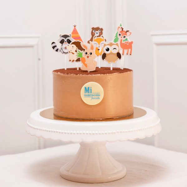 Tarta de chocolate infantilcon animales del bosque